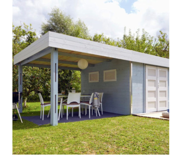 Abri de jardin toit plat en bois avec auvent – Design moderne et pratique - Image 3